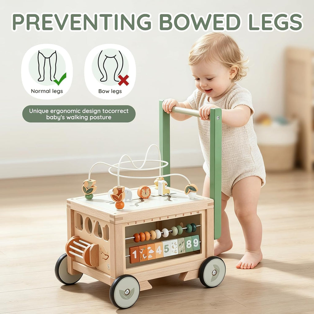 Wooden Baby Walker - in-1 Push Walker with Activity Cube