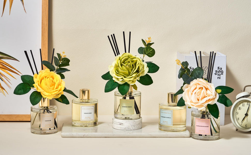 Cocorina Reed Diffuser Set, Flower Reed Diffuser Cashmere Vanilla, Scented Diffuser with Sticks Home Fragrance