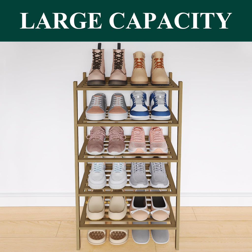 Bamboo Shoe Rack, 5 Horizontal Slats, 5 Tier - 17.3" Wide, Walnut