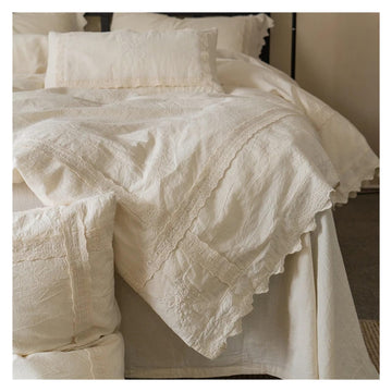Bed, Cotton and Linen Natural Health Bedding Set Plain Color French Style V-intage Duvet Cover Set Flat/Fitted Bed