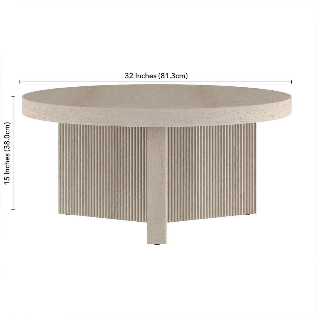 32" Scandinavian Fluted Coffee Table, Beech White