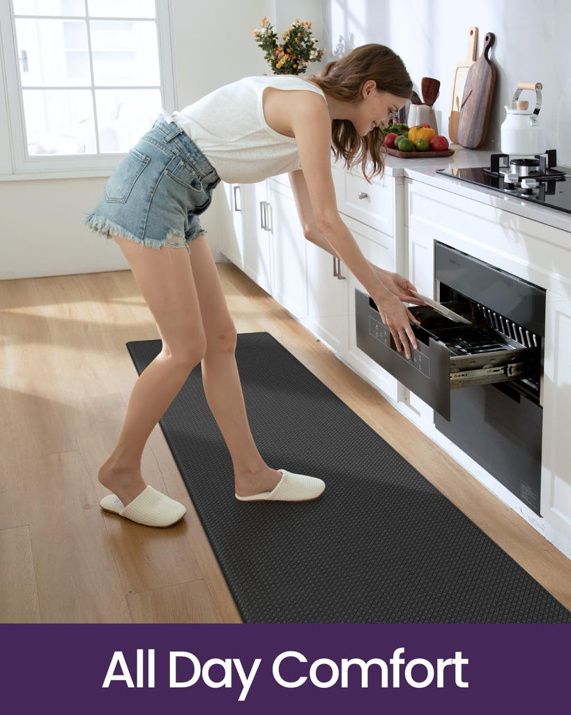 Kitchen Floor Mats Cushioned Anti Fatigue Runner, 17x29+17x59 Black | Set of 2, Waterproof Soft Comfort Rug, Memory