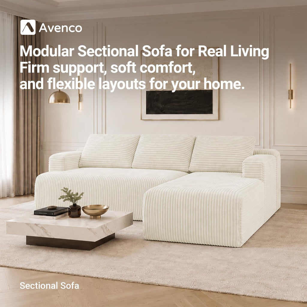 Modular Sectional Sofa, Boneless Couches with Individually Wrapped Coil Support, No Assembly Required, Corduroy