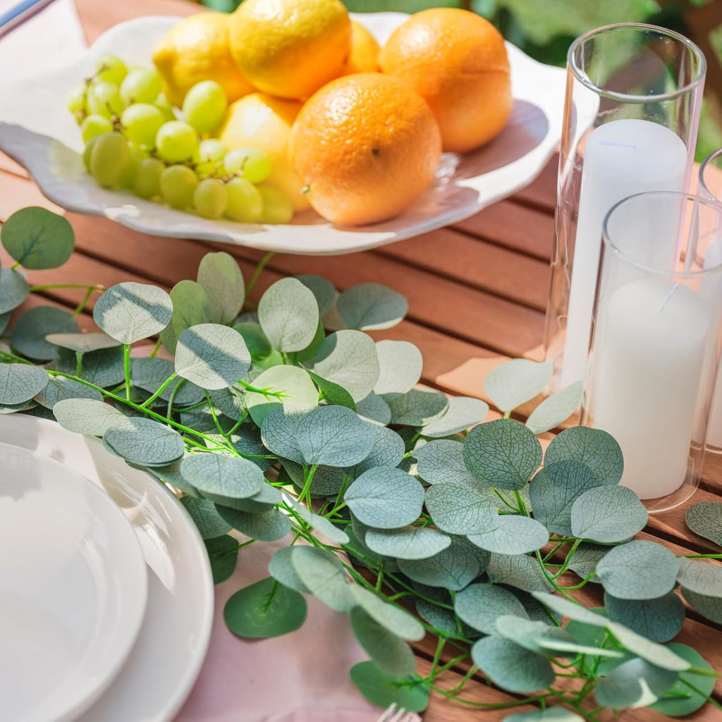 Eucalyptus Garland, Artificial Greenery Garland Faux Eucalyptus Leaves Table Vines for Wedding Backdrop - Set of 24