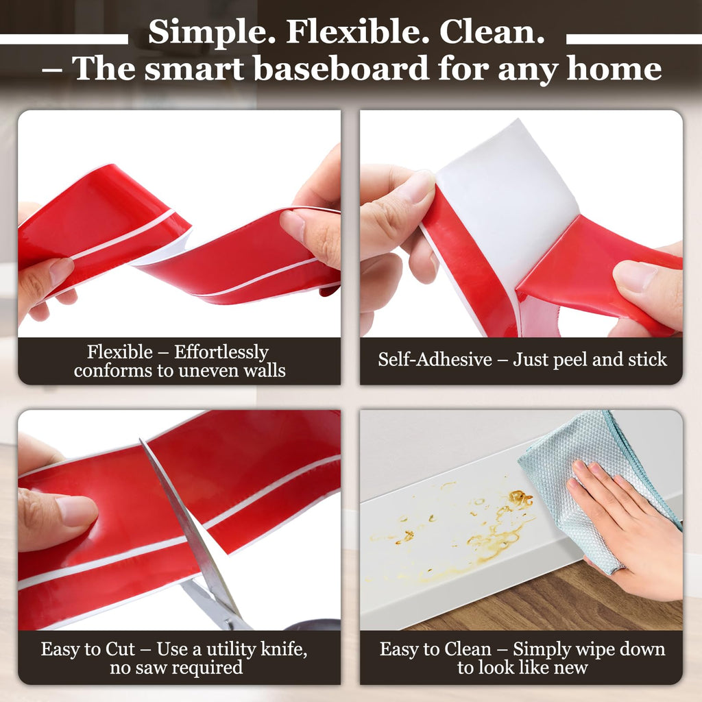 25ft Flexible Vinyl Baseboard Molding Trim Peel and Stick Wall Base