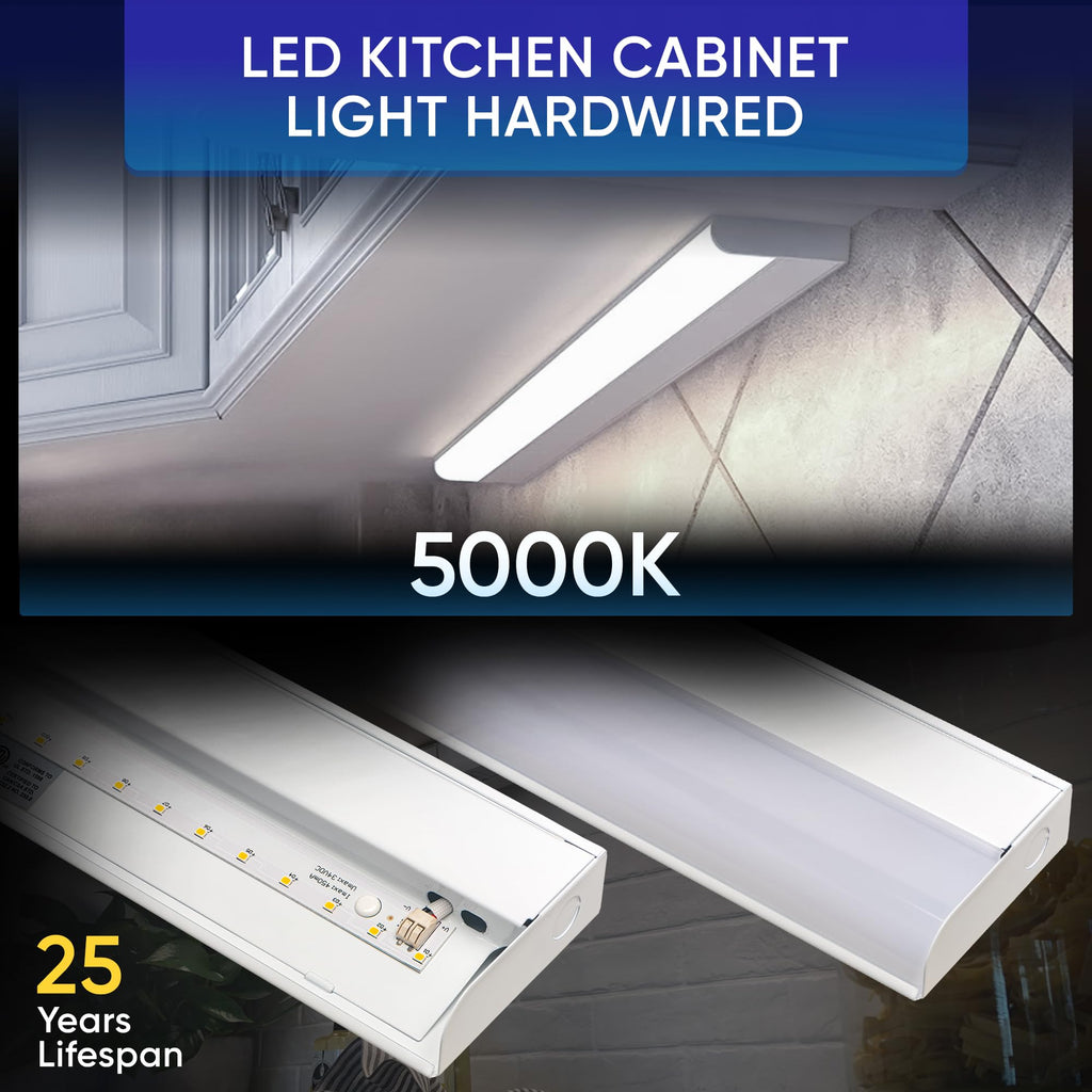 24" Hardwired Under Cabinet Lighting, 5000K Daylight, ETL, 1250lm, Dimmable