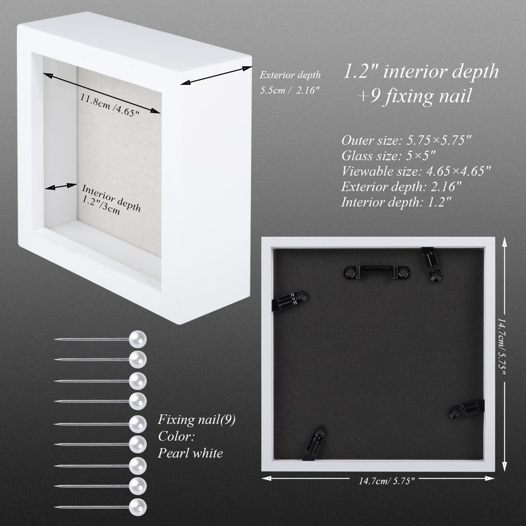 5x5 Small Shadow Box Frame Display Case, White