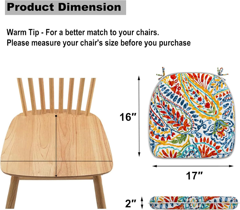 Set of 4 Outdoor Chair Cushions with Ties,Water Repellent Patio Chair Pads 17"x 16" for Outdoor Furniture,Round