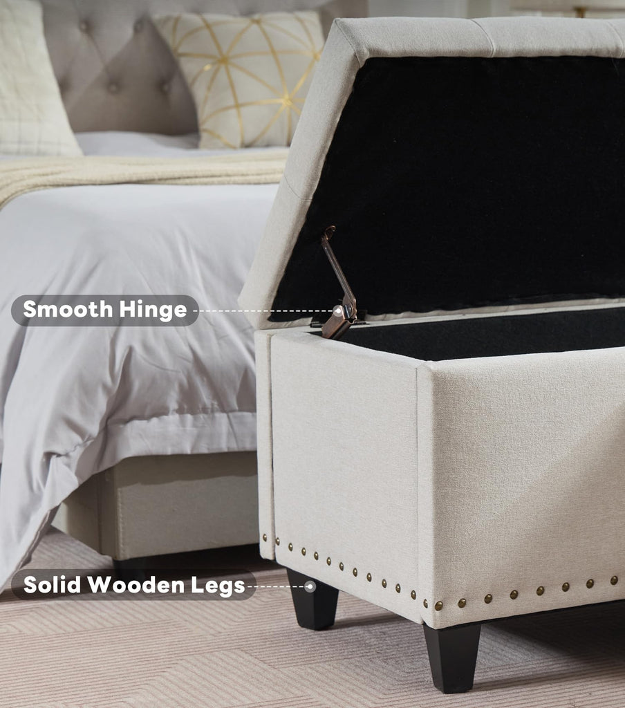 50.8" Large Ottoman Storage Bench, Oversized Tufted Upholstered Entryway Benches End of Bed, Rectangle Dorm Foot