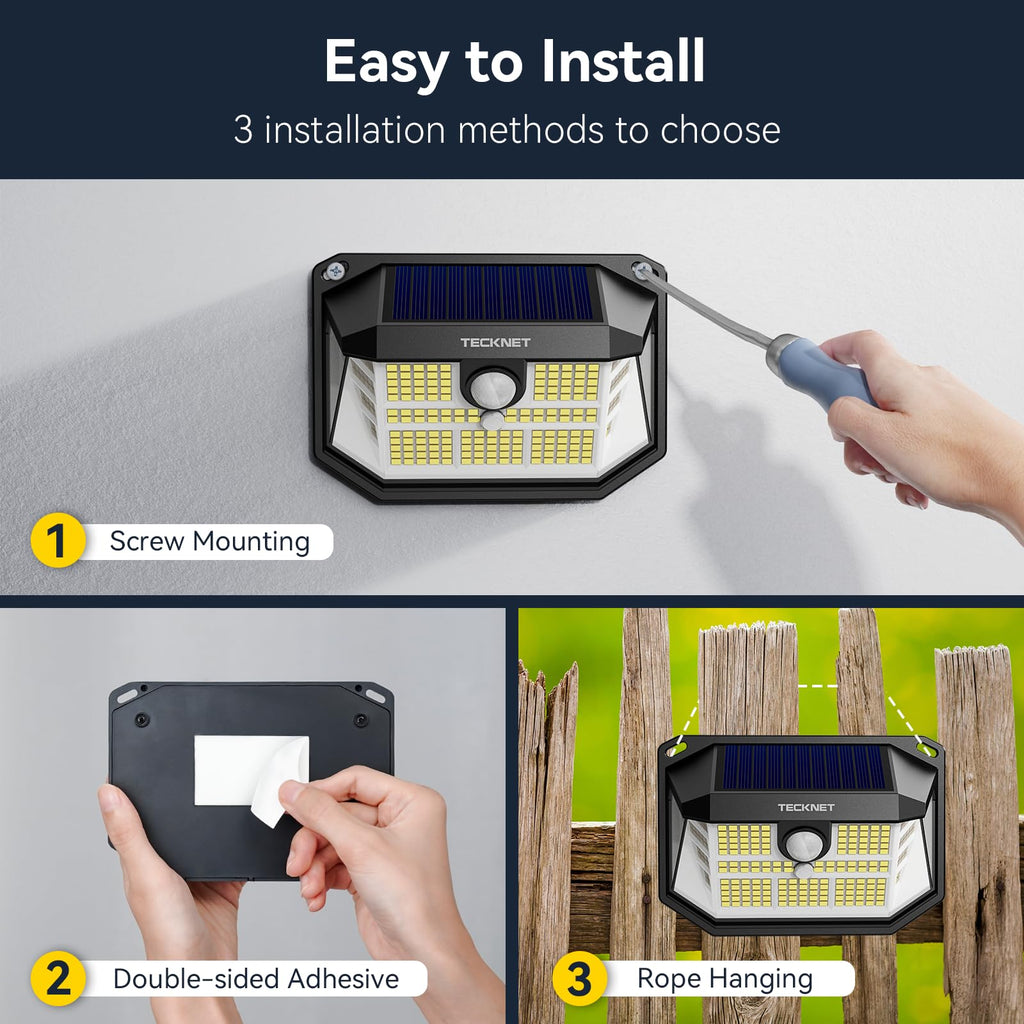 231 LED Solar Motion Lights Outdoor, 300° Angle & 3 Lighting Modes, PIR Motion Sensor & IP65 Security Solar Wall