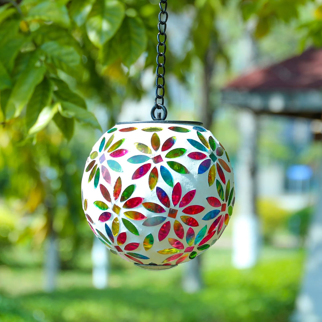 Hanging Solar Lanterns, Pink Mosaic Solar Lights Garden Decor