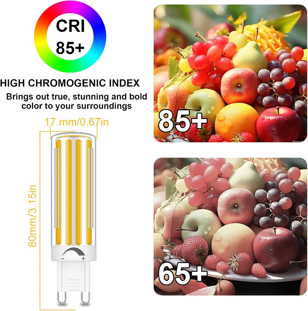 G9 Bi-Pin COB LED Bulbs Dimmable 10W 120V Warm White 3000K 3-Pack