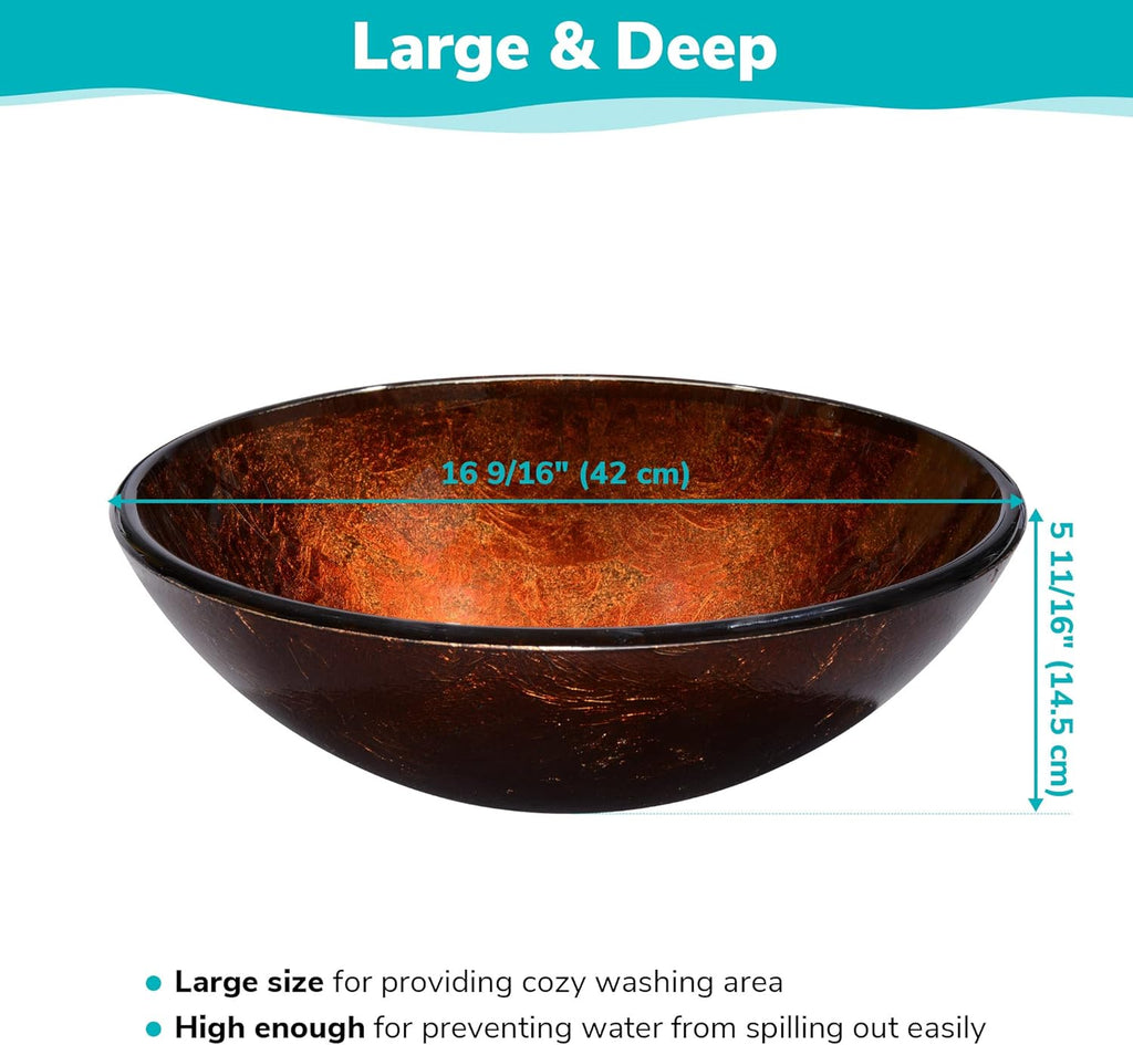 Tempered Glass Bathroom Vessel Sink Artistic Round Vanity Bowl Basin Spa Arts & Crafts