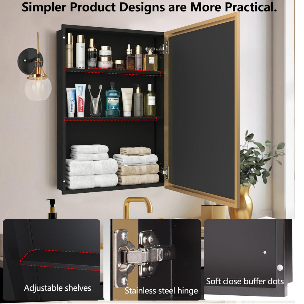 Bathroom Medicine Cabinet with Mirror, Recess or Surface Mount, Single Door Cabinet Famerhouse Bathroom Mirror with