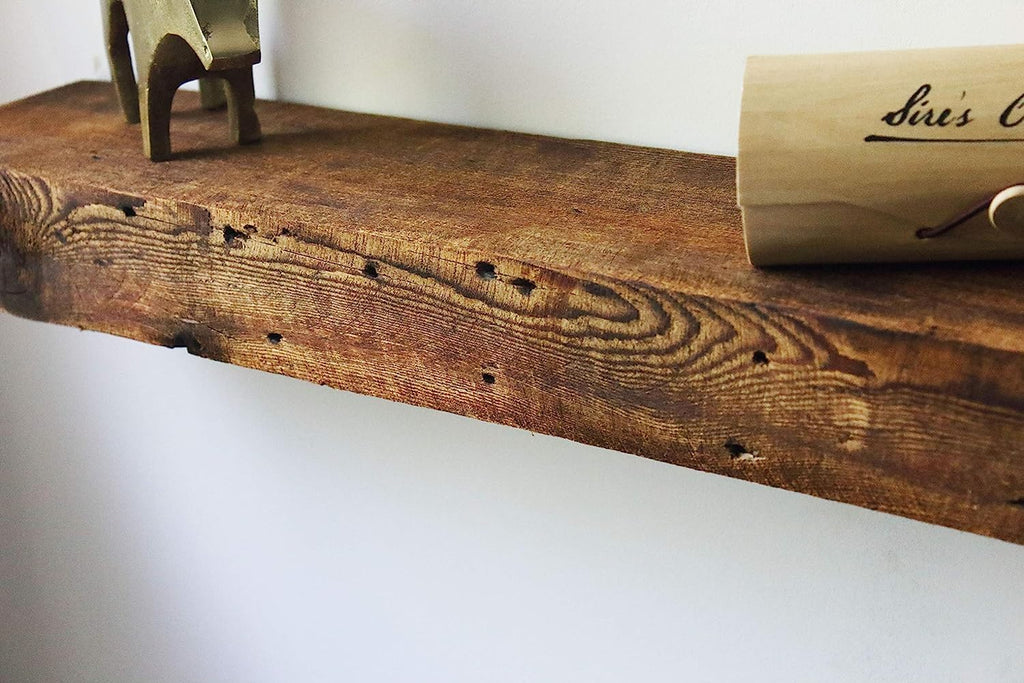 Reclaimed Wood Wall Shelf | Solid Rustic American Barnwood with Floating Shelf Brackets | 2.75" Thickness | 36" L x