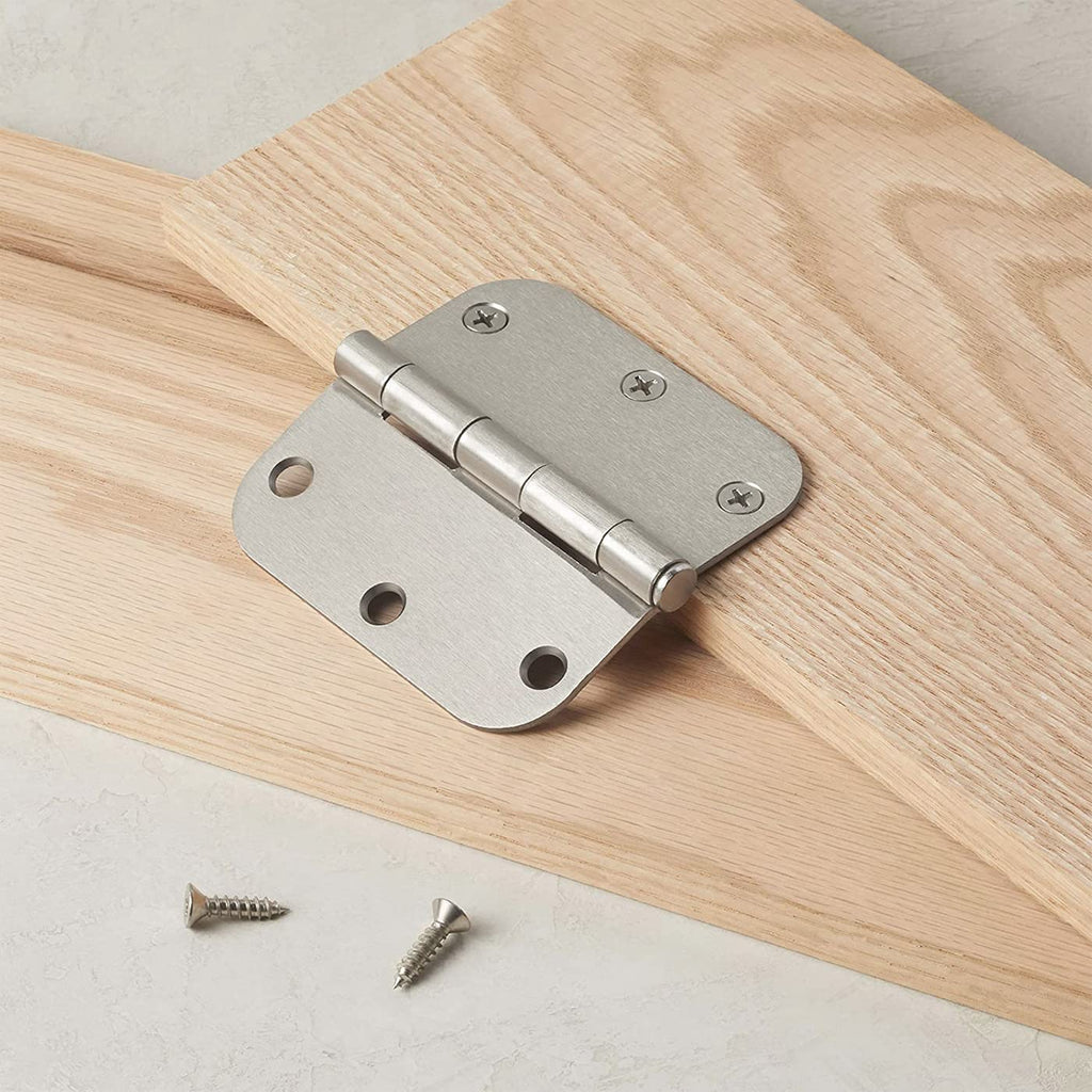 Rounded Interior Door Hinges with Screws, 3.5" x 3.5", Satin Nickel, Curved Corners, 18-Pack