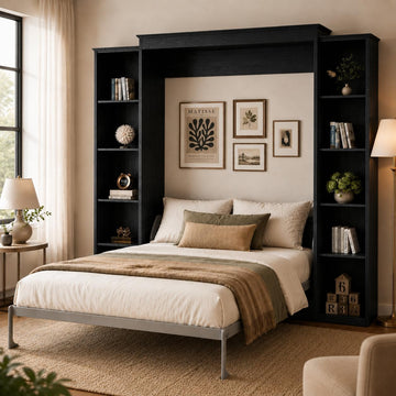 Queen Size Murphy Bed with 2 Storage Cabinet, Farmhouse Wood Hidden Foldable Wall Bed Frame, Space Saving Beds with