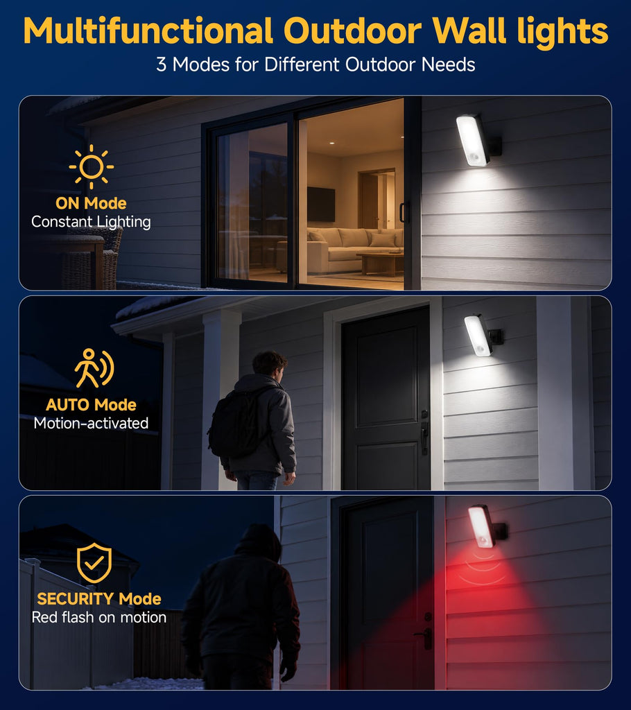 Rechargeable Outdoor Wall Lights, Porch Lights with Motion Sensor
