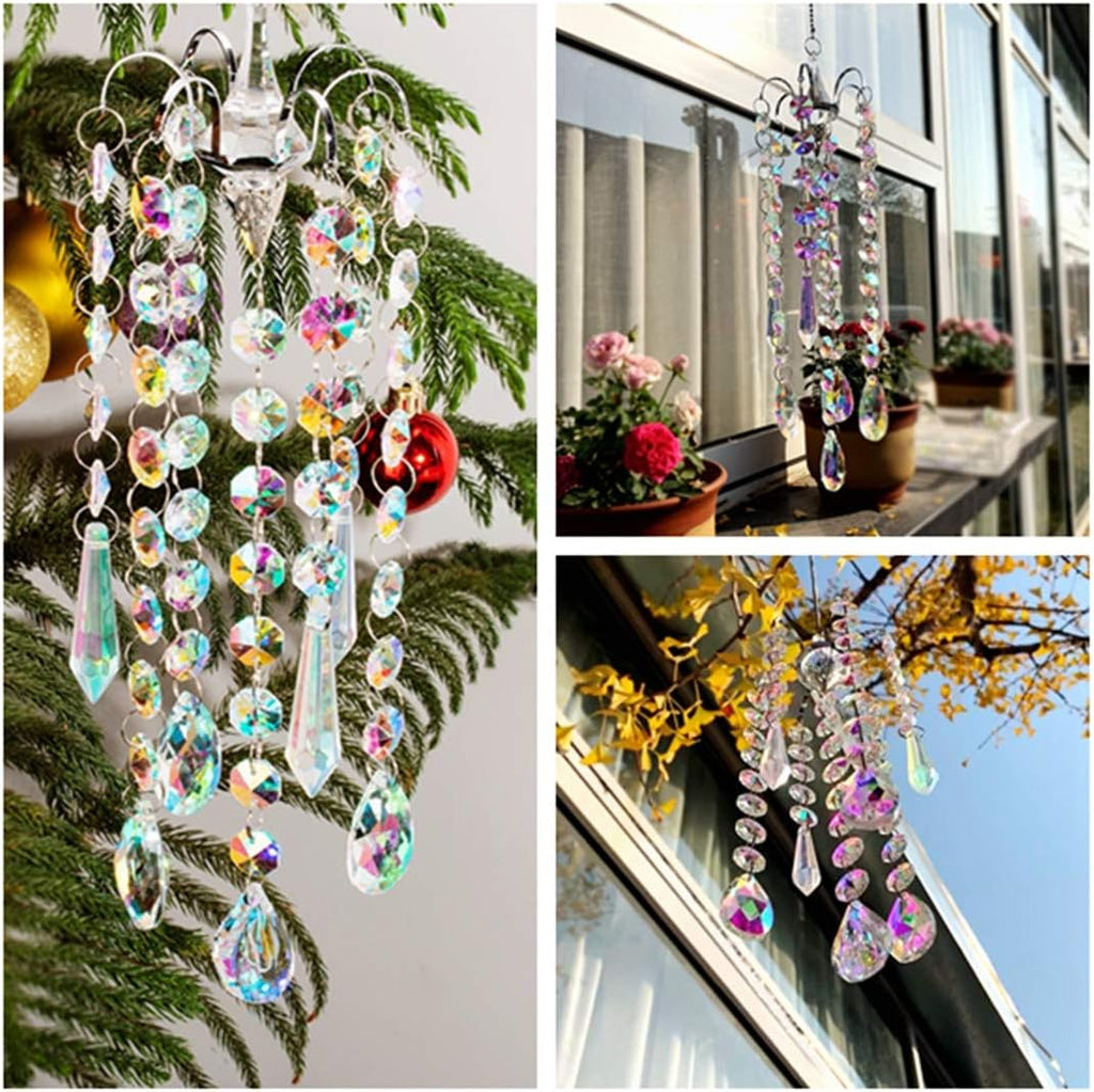 AB Coating Crystal Chandelier Wind Chime Suncatcher Pendant Home Decor - AB Coating Crystal Prism Wind Chime