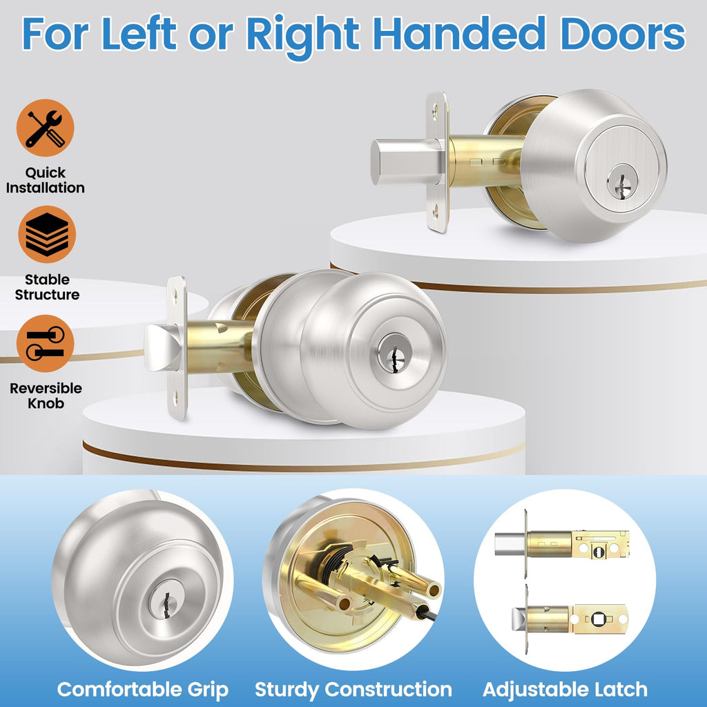 5 Pack Exterior Door Knob with Lock, Keyed Entry Front Door Lock Set