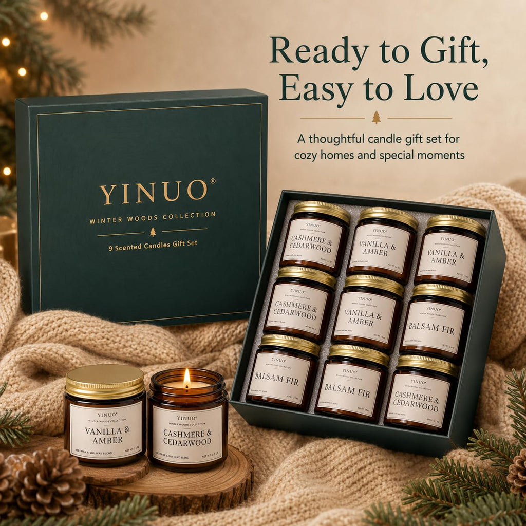 Winter Woods Scented Candle Gift Set, 9 Pack 3.5oz Amber Jar Candles