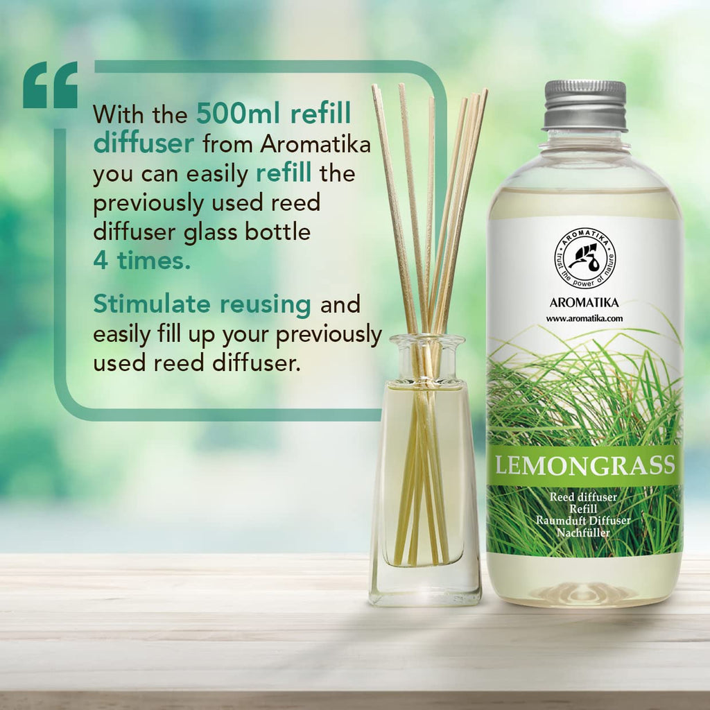 Lemongrass Diffuser Refill 68 Fl Oz (4x17Fl Oz) - Fresh & Long Lasting Fragrance - Refill Bottle with Natural