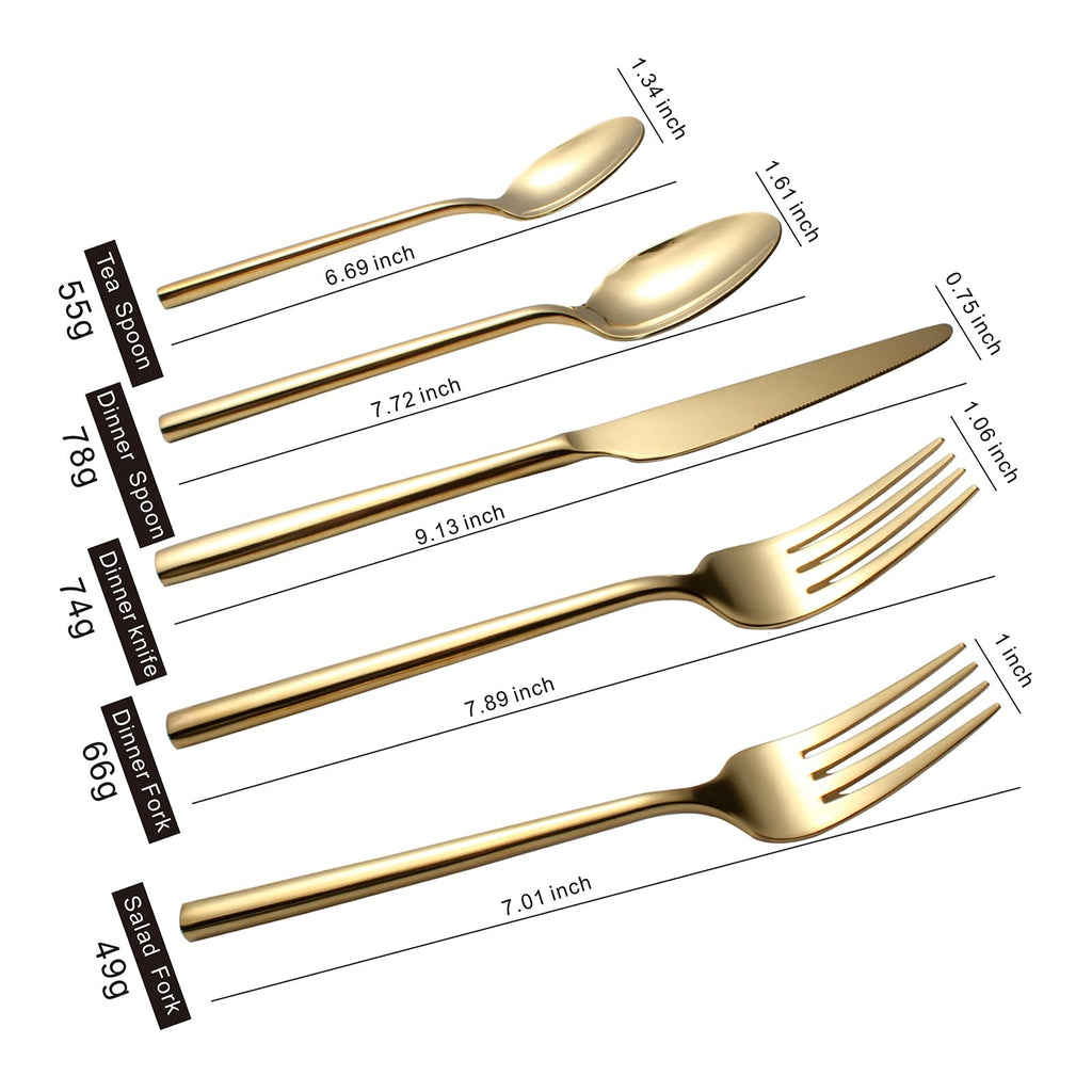Gold Silverware Set, 20-Piece Flatware Cutlery Set Service for 4, Heavy Duty Titanium Coating Modern Design, 18/0