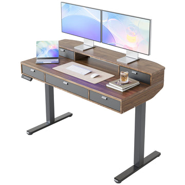48 x 24 Inch Electric Standing Desk with 4 Drawers, Walnut