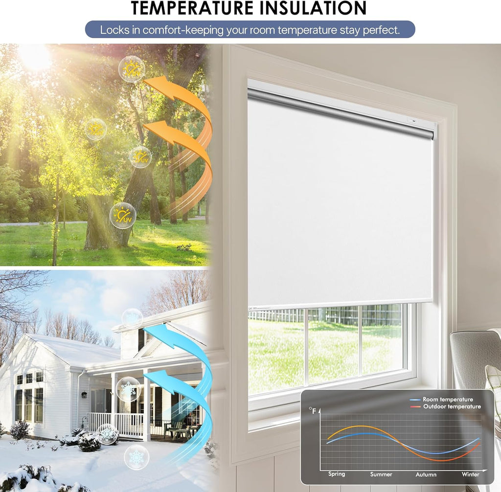 Motorized Blinds, Blackout Roller Blinds with Remote Control & Solar Panel | Automatic Electric Shades for Windows