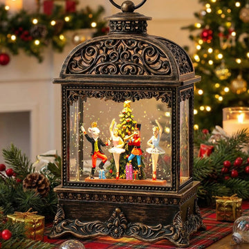 Christmas Snow Globe Lantern with Nutcracker Battles The Mouse King,Lighted Swirling Glittering Snow Globes