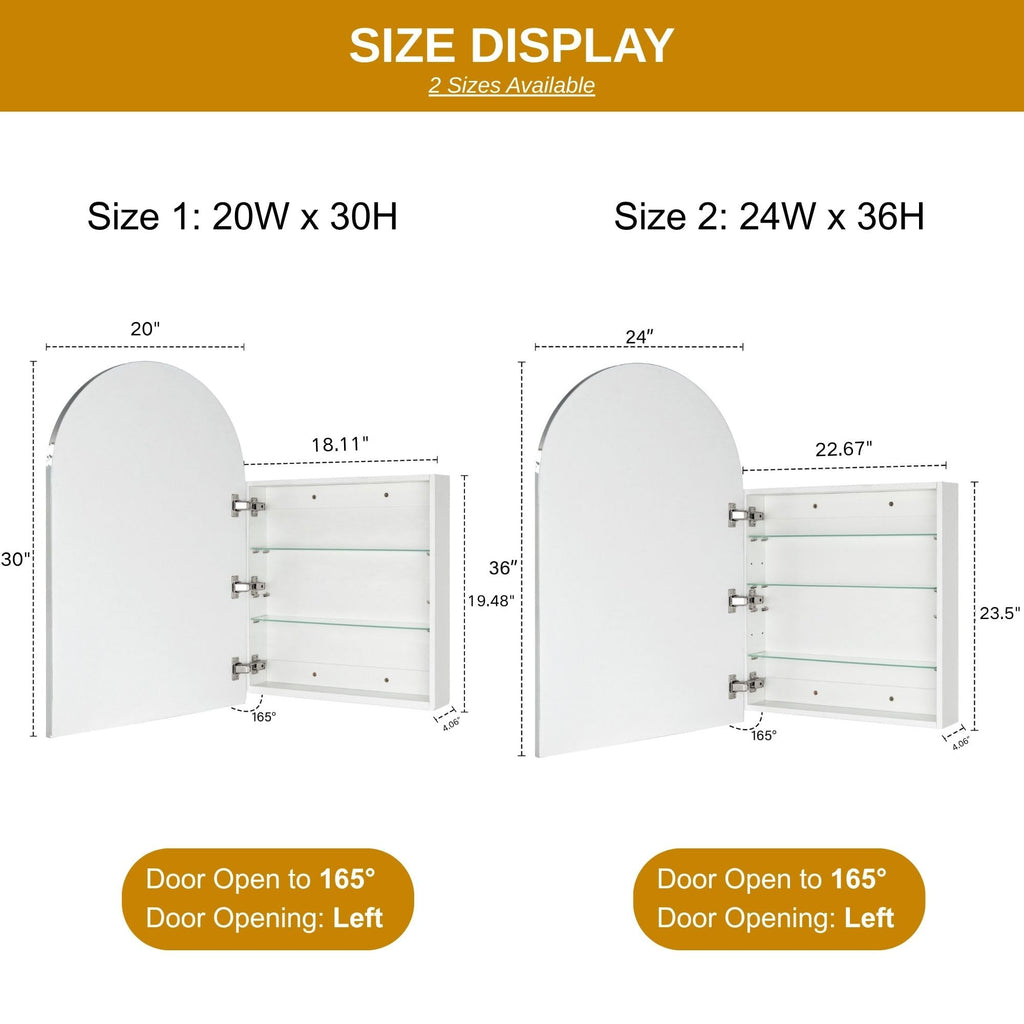 24 x 36'' Chrome Arch Bathroom Medicine Cabinet with Mirror Recessed and Surface Mounted Chrome Medicine Cabinet