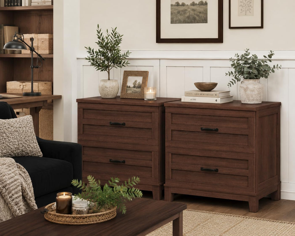 2 Drawer Farmhouse Lateral File Cabinet , Deep Filing Drawers Fit Legal Letter & A4 Hanging Files, Wide Storage
