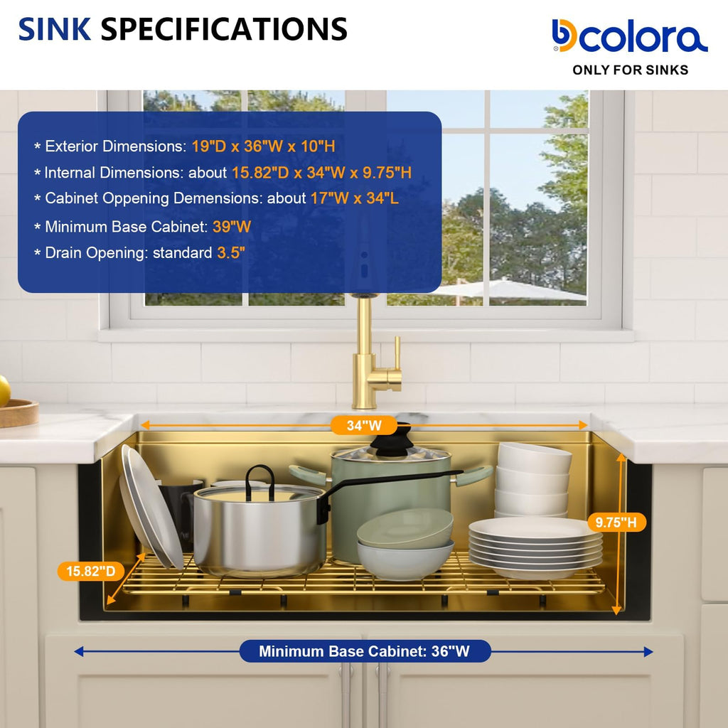 36"x19" Gold Undermount Kitchen Sink Workstation