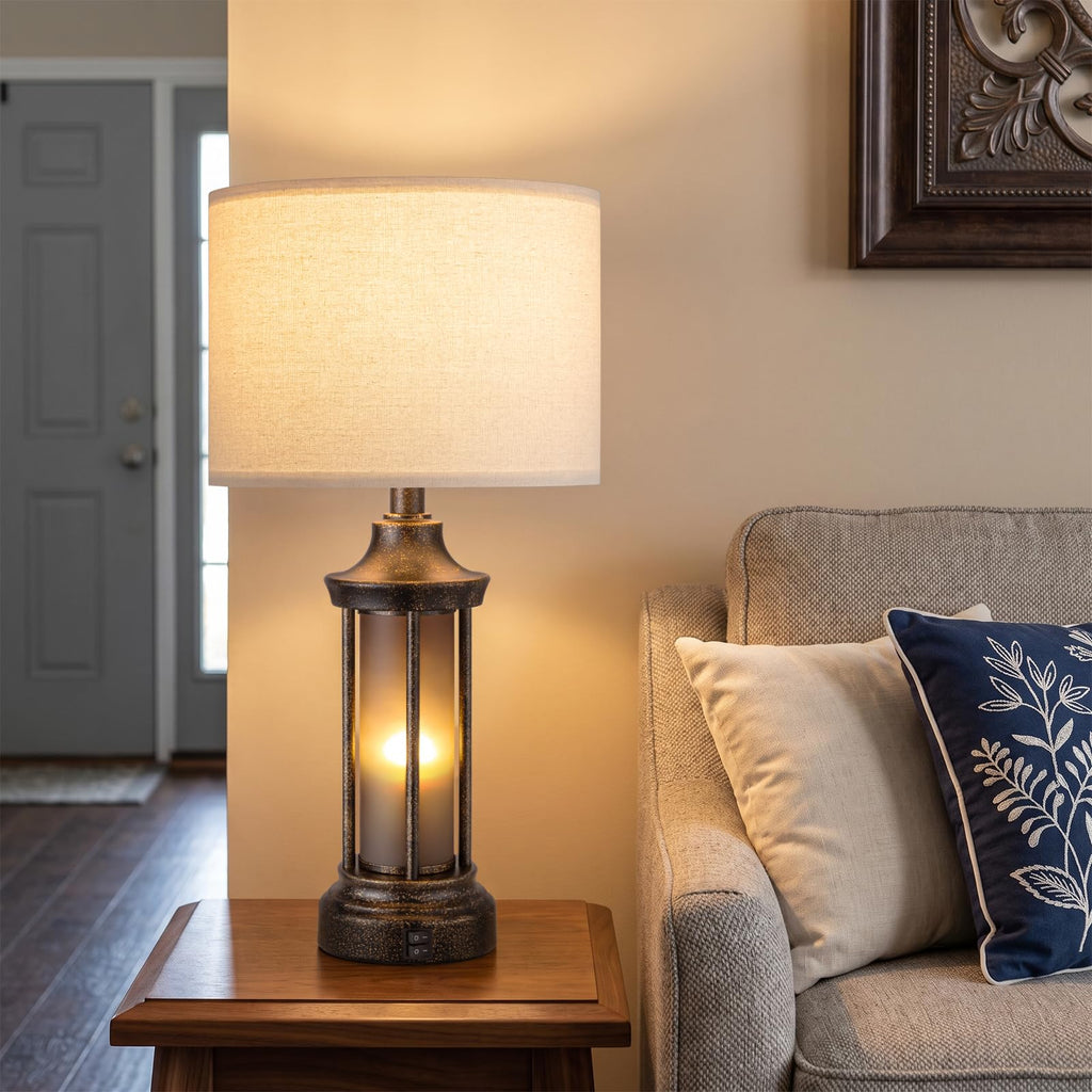 24" Farmhouse Table Lamps, Black Bedside Lamps