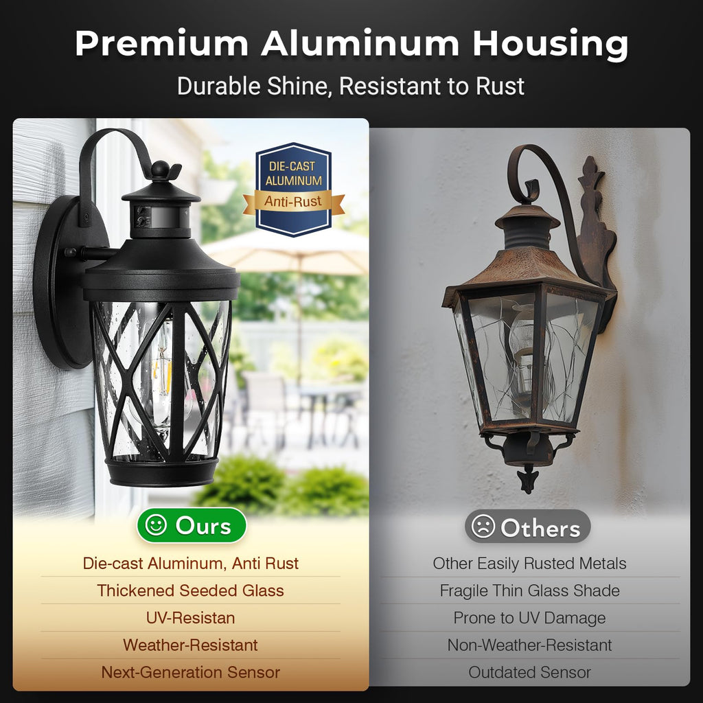 Porch Lights Outdoor Motion Sensor, 2-Pack Black Outdoor Wall Lights