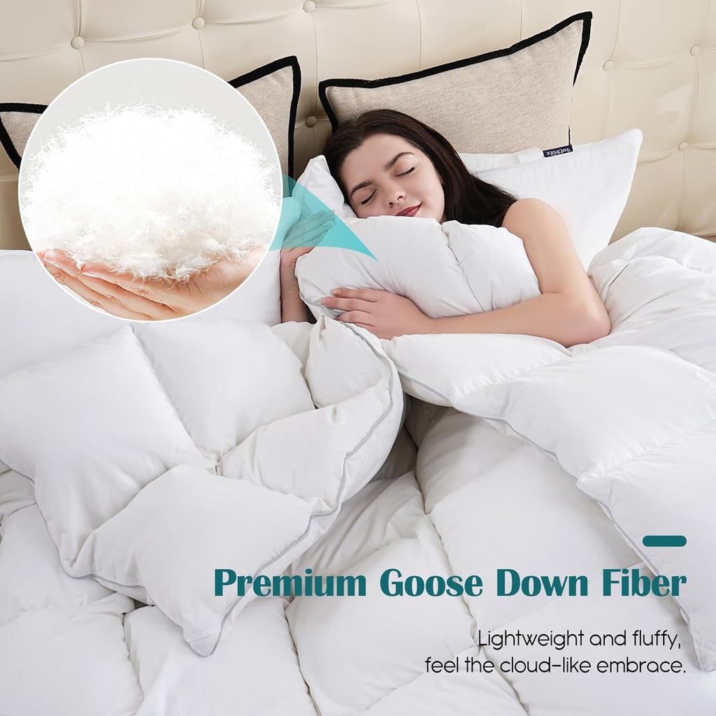 Goose Feather Down Fiber Comforter King, 100% Cotton Cover Ultra Soft Fluffy Duvet Insert King