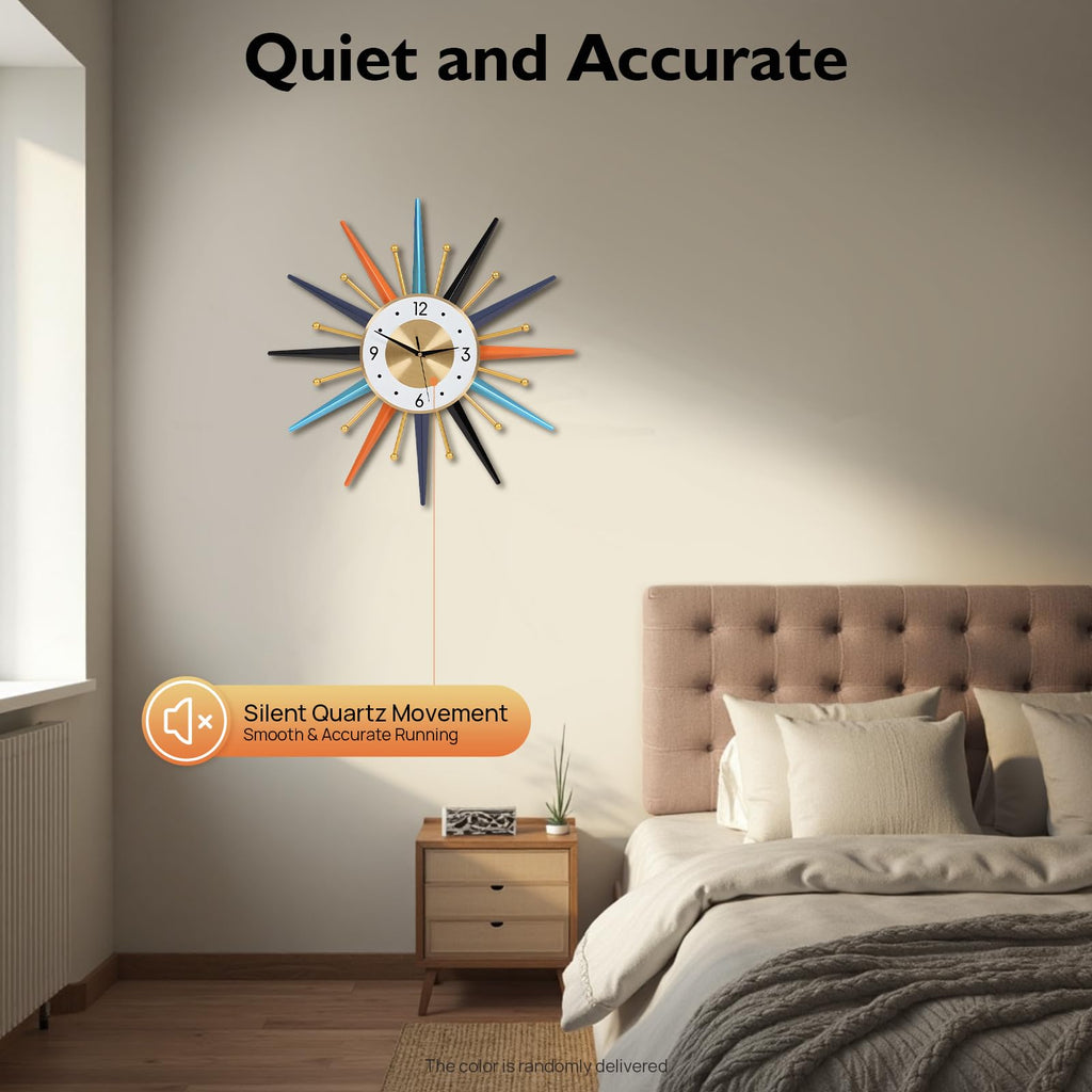 Large Wall Clock 22 Inch, Mid Century Wall Clock Starburst Clock Modern Decor Silent Non-Ticking, Home Décor Big