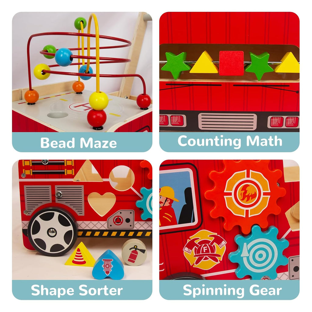 Wooden Baby Walker for Toddlers, Montessori Push Walker with Bead Maze