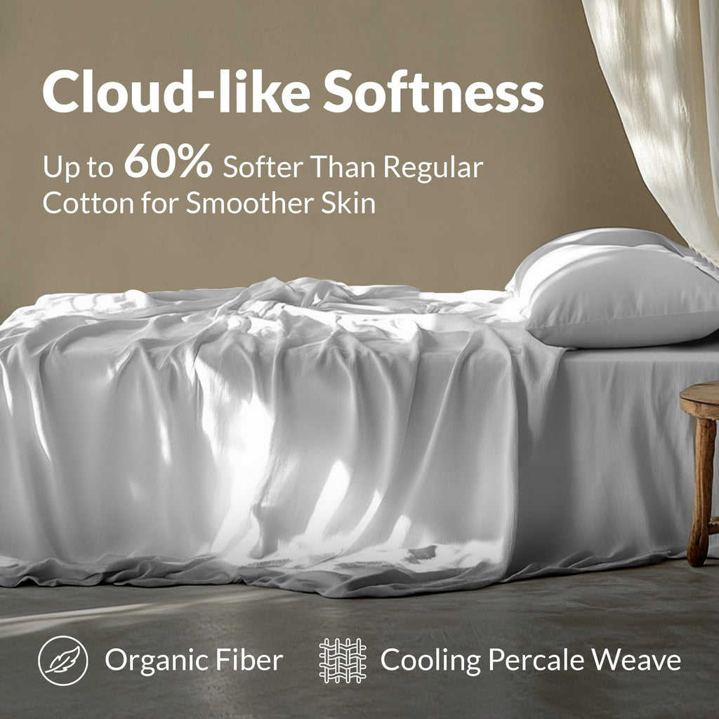 100% Cotton Percale Sheets Queen Size, Cool & Crisp, 4 Pcs, White