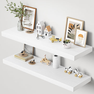 48" Floating Shelves for Wall, 12" Deep Thicker White Floating Shelves, Wall-Mounted Shelves - Set of 2