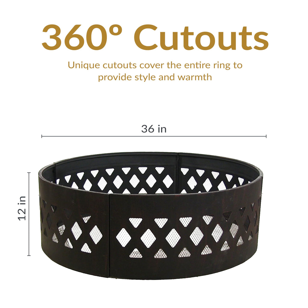 Crossweave Large Round Outdoor Steel Metal Fire Pit Ring, 36"