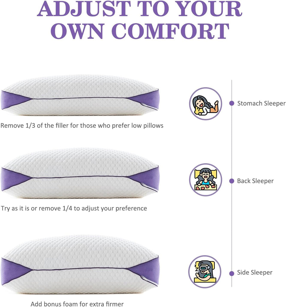 Cooling Adjustable Shredded Memory Foam Pillow, King 20x34, 1 Pack | Adjust the loft for side, back or stomach