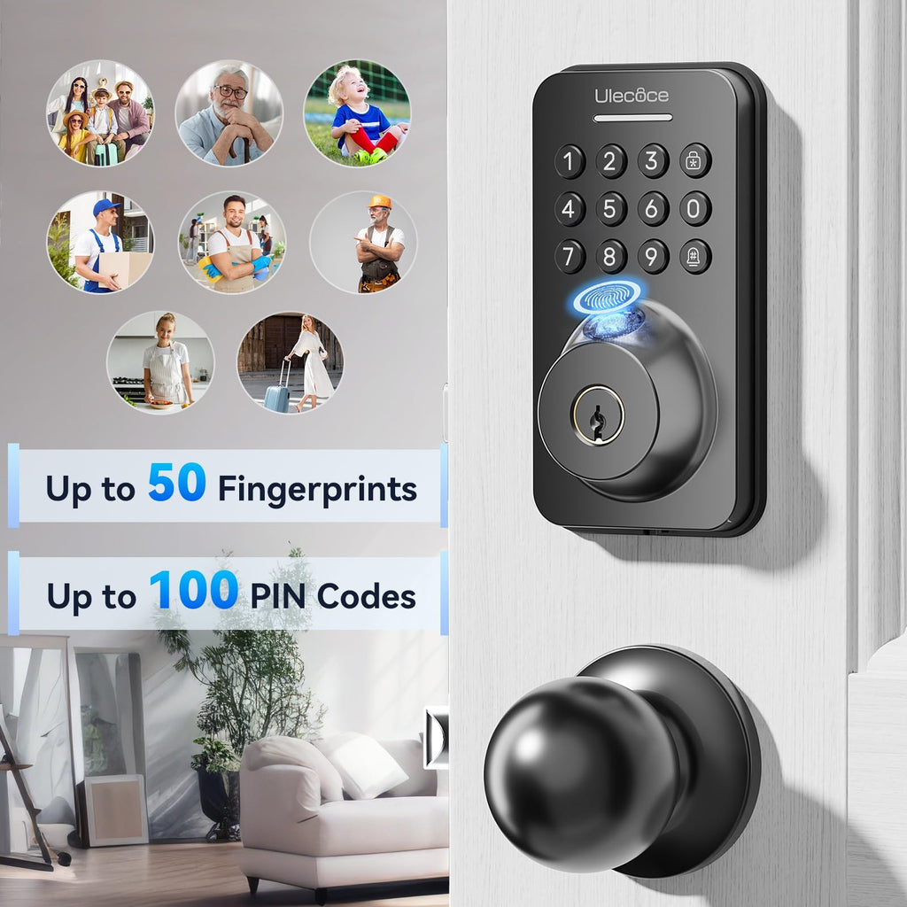 U68 Fingerprint Keypad Deadbolt with Knob Set, Matte Black