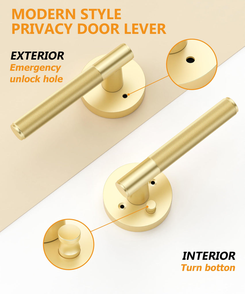 4 Pack Brushed Gold Privacy Interior Door Handles