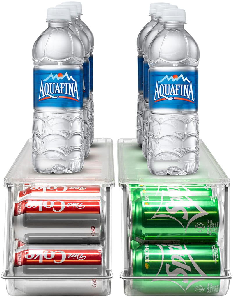 Soda Can Organizer for Fridge & Freezer, Stackable with Lid (2 Pack)
