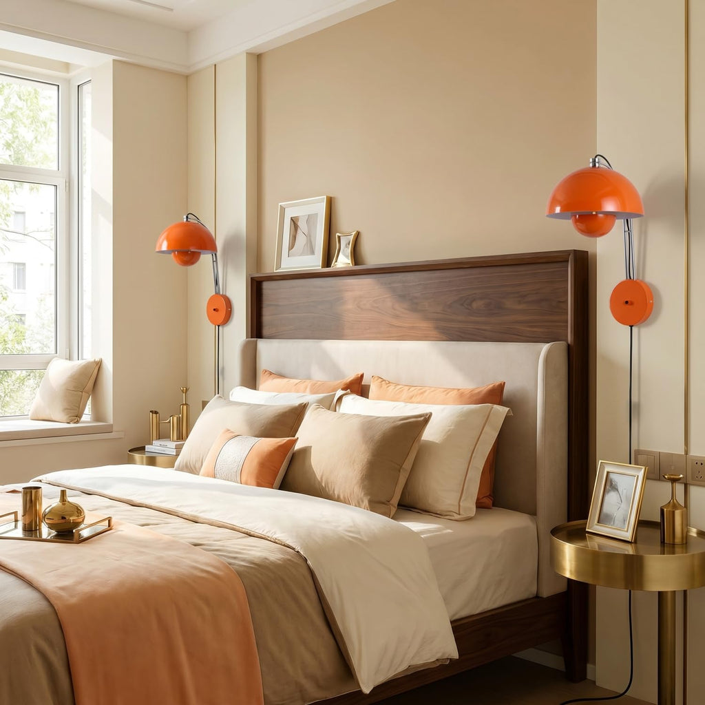 Mid-Century Modern Bud Plug in Wall Sconces, Pastel Orange