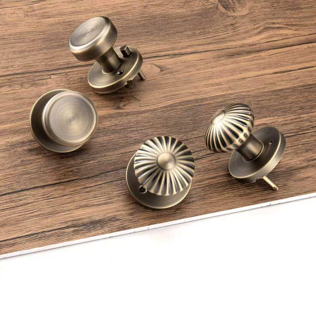 Antique Brass Door Knob Interior with Push Lock