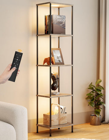 Display Shelf with RGBW Light, Color Changing Curio Cabinet Floor Lamp with Shelves Corner Standing Column Lamp