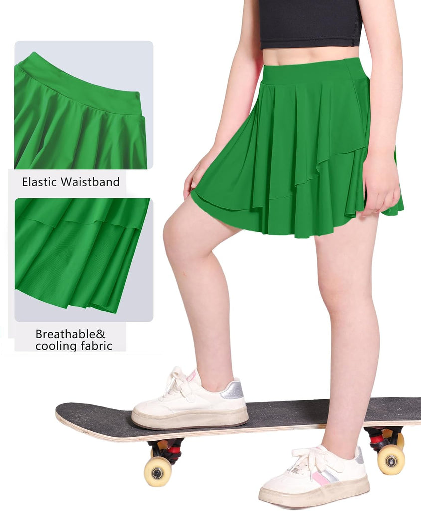 Girls Tennis Skirts Layered Ruffle Athletic Flowy Skirts with Pocket Skorts for Girls