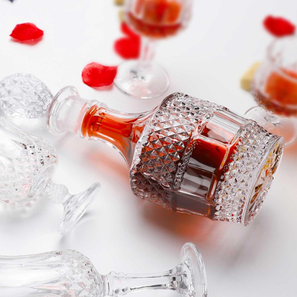Bourbon Clear Whiskey Decanter,Hand painted Liquor Decanter Glasses Set, Crystal Design Decanter and 6 - Set of 168